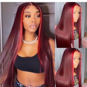 24” red wig with bright money piece in front, never worn